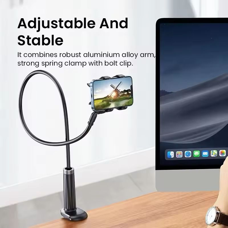Mobile Phone Holder Stand 360° Rotatable Clip Design Portable Flexible Adjustable Lazy Bed Desktop Bracket Desk Mount Stand 70CM Long Arm Gooseneck Mount Clamp for Universal Mobile Phone Accessories