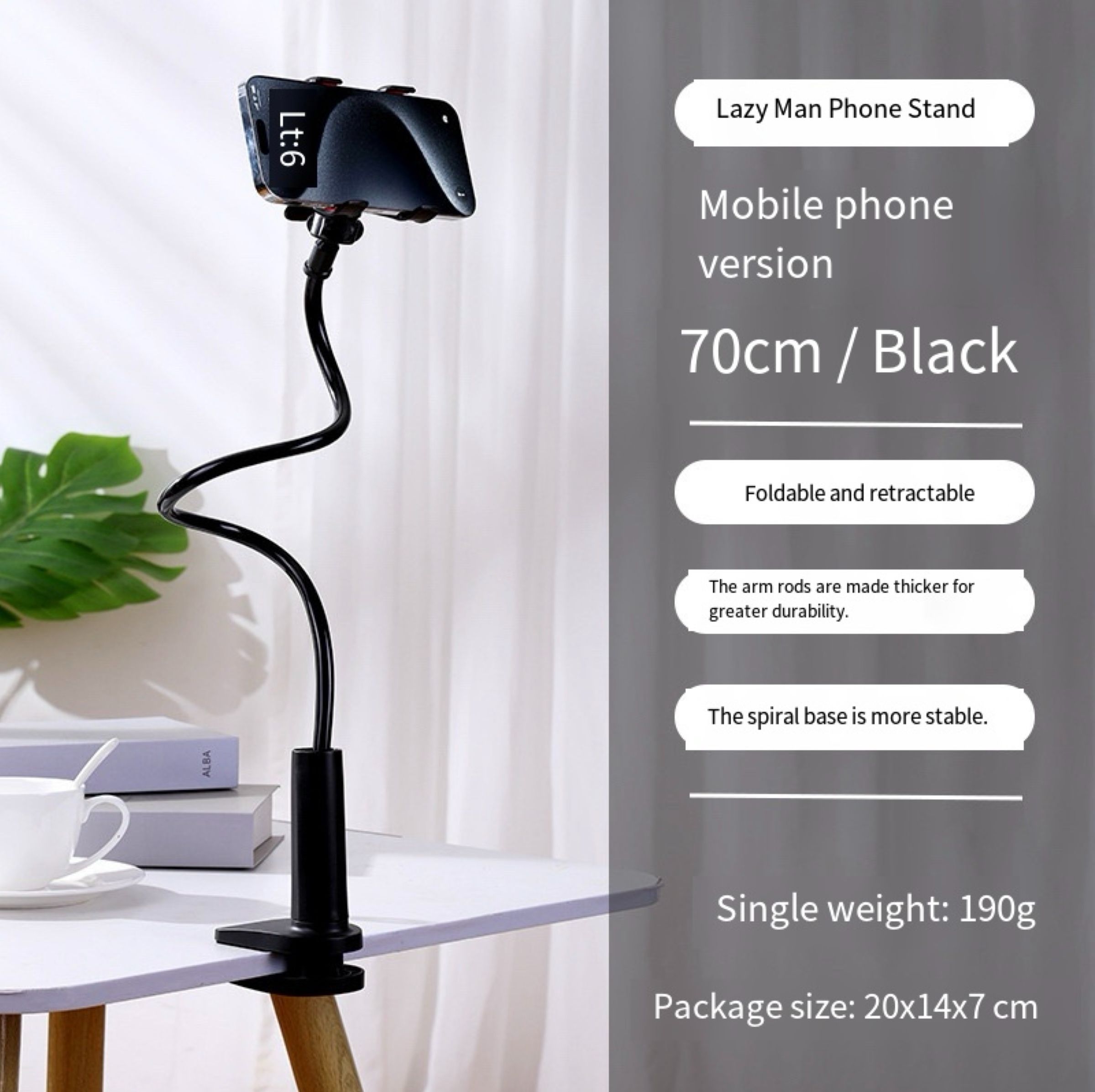 Mobile Phone Holder Stand 360° Rotatable Clip Design Portable Flexible Adjustable Lazy Bed Desktop Bracket Desk Mount Stand 70CM Long Arm Gooseneck Mount Clamp for Universal Mobile Phone Accessories