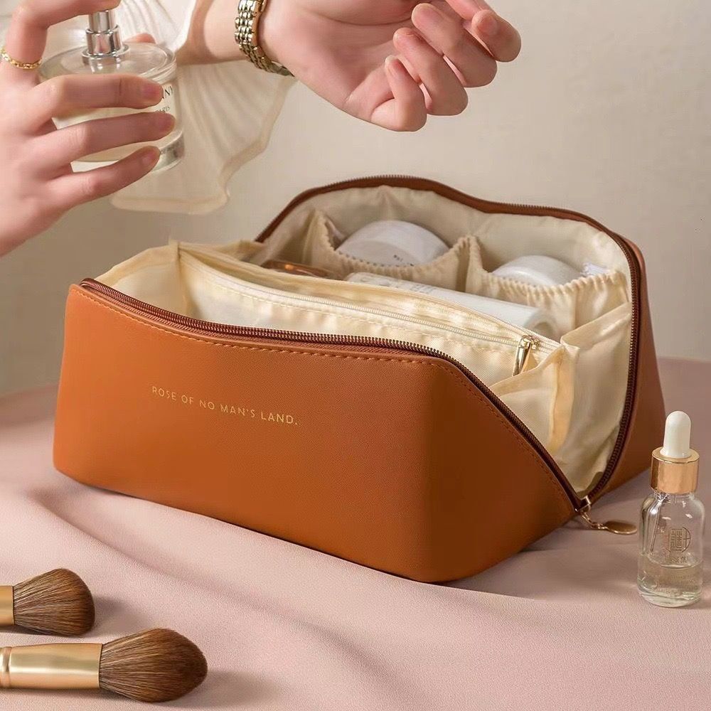 Makeup Organizer PU Leather Women Makeup Bag Lady Convenient Travel Storage Bag Toiletry Kit Bag Make Up Case Pouch Large Big Capacity Toilet Box Fashion Portable Hand Boosting Beauty Cosmetic Bags
