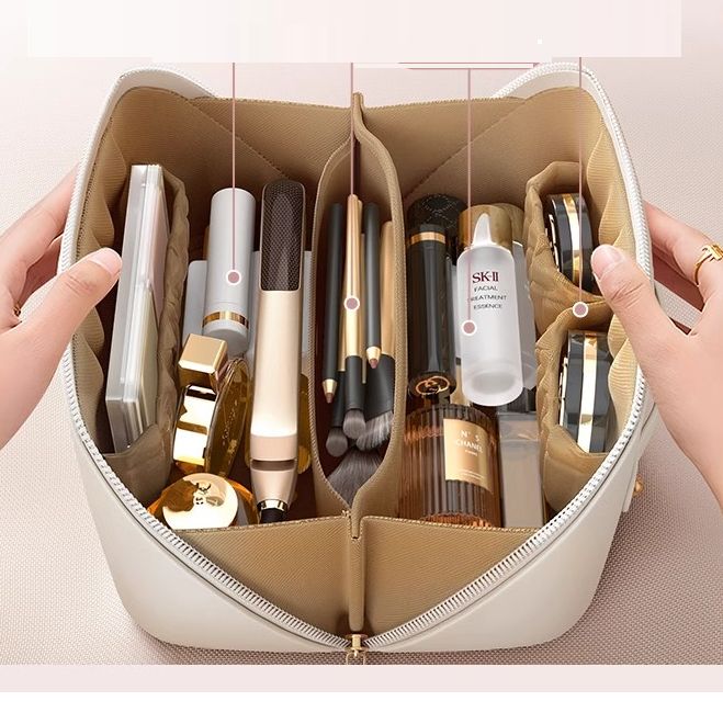 Makeup Organizer PU Leather Women Makeup Bag Lady Convenient Travel Storage Bag Toiletry Kit Bag Make Up Case Pouch Large Big Capacity Toilet Box Fashion Portable Hand Boosting Beauty Cosmetic Bags