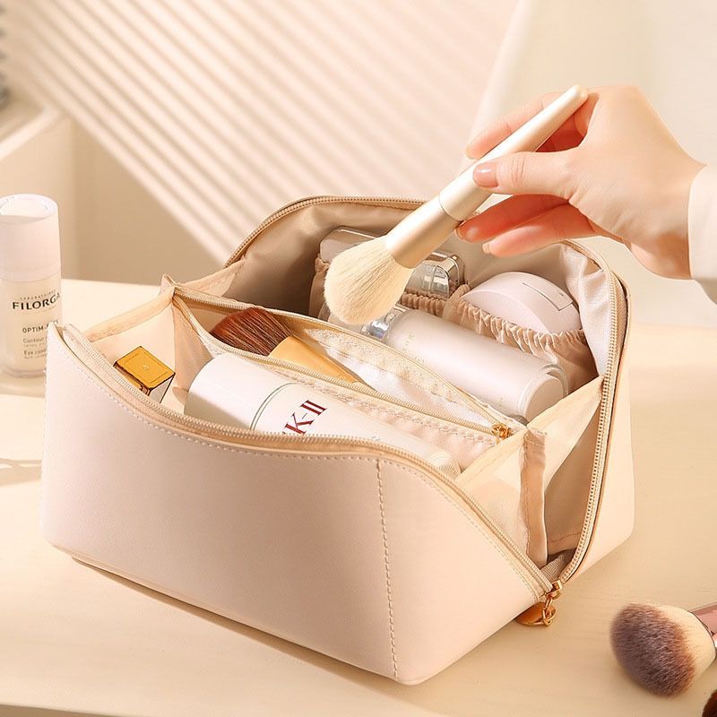 Makeup Organizer PU Leather Women Makeup Bag Lady Convenient Travel Storage Bag Toiletry Kit Bag Make Up Case Pouch Large Big Capacity Toilet Box Fashion Portable Hand Boosting Beauty Cosmetic Bags