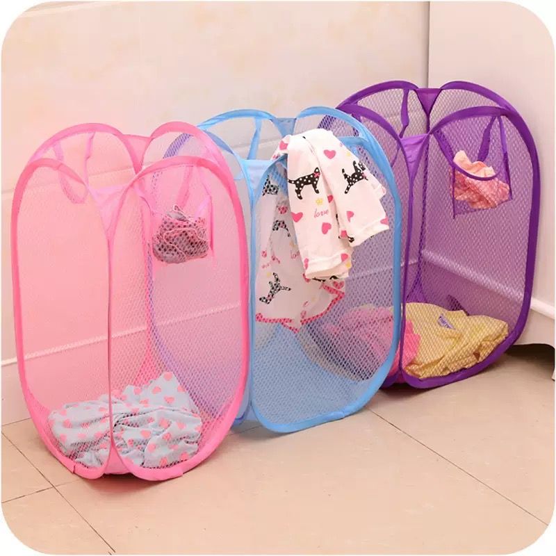 Large Laundry Basket Folding Household Laundry Storage Basket Foldable Dirty Clothes Toy Storage Bag Organizer Big Capacity Collapsible Mesh Pop-up Household Breathable Storage Bucket Clothes Storage