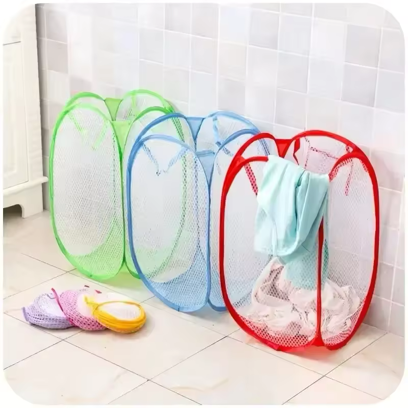 Large Laundry Basket Folding Household Laundry Storage Basket Foldable Dirty Clothes Toy Storage Bag Organizer Big Capacity Collapsible Mesh Pop-up Household Breathable Storage Bucket Clothes Storage