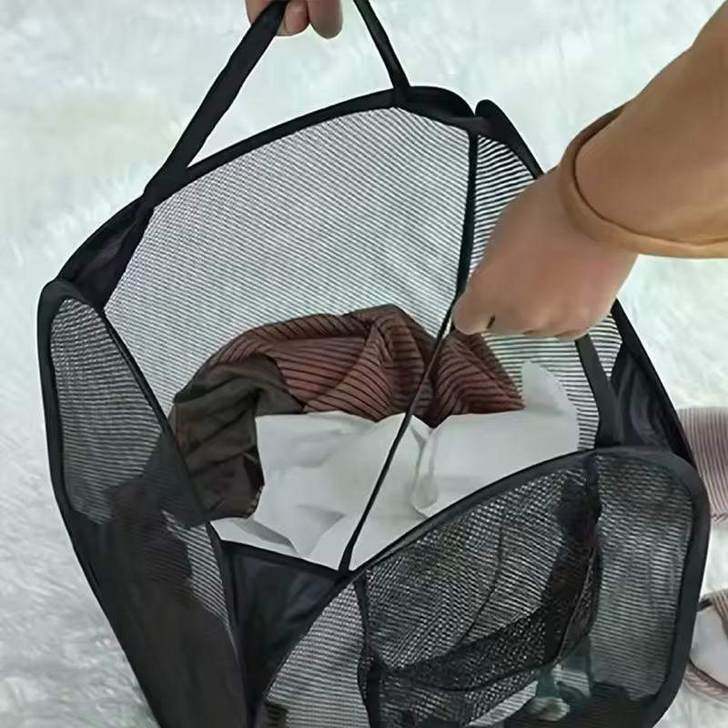 Large Laundry Basket Folding Household Laundry Storage Basket Foldable Dirty Clothes Toy Storage Bag Organizer Big Capacity Collapsible Mesh Pop-up Household Breathable Storage Bucket Clothes Storage