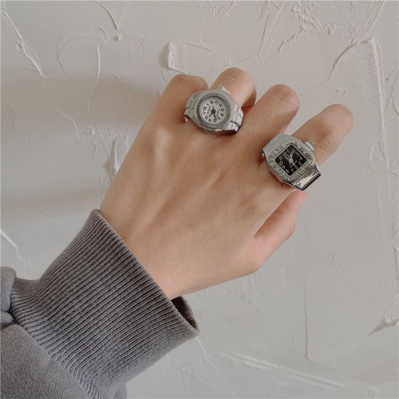 Ring Watch New Hot Selling Creative Alloy Shell Finger Circular Dial Couple Men And Women Finger Watch Ring Creative Movement Fashion Accessories Vintage Shell Quartz Watch Men Jewelry Women Gift