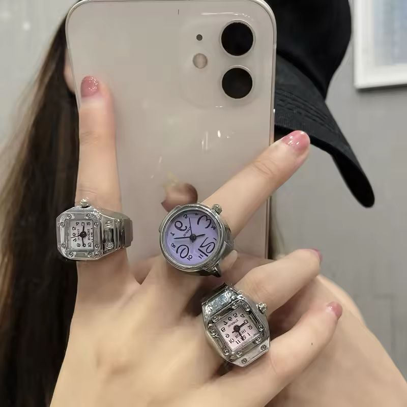 Ring Watch New Hot Selling Creative Alloy Shell Finger Circular Dial Couple Men And Women Finger Watch Ring Creative Movement Fashion Accessories Vintage Shell Quartz Watch Men Jewelry Women Gift