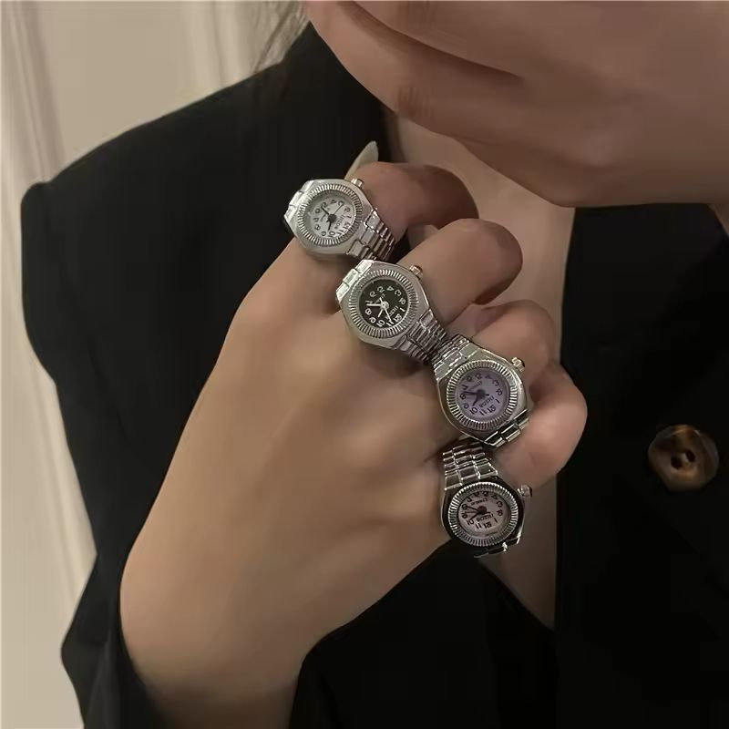 Ring Watch New Hot Selling Creative Alloy Shell Finger Circular Dial Couple Men And Women Finger Watch Ring Creative Movement Fashion Accessories Vintage Shell Quartz Watch Men Jewelry Women Gift