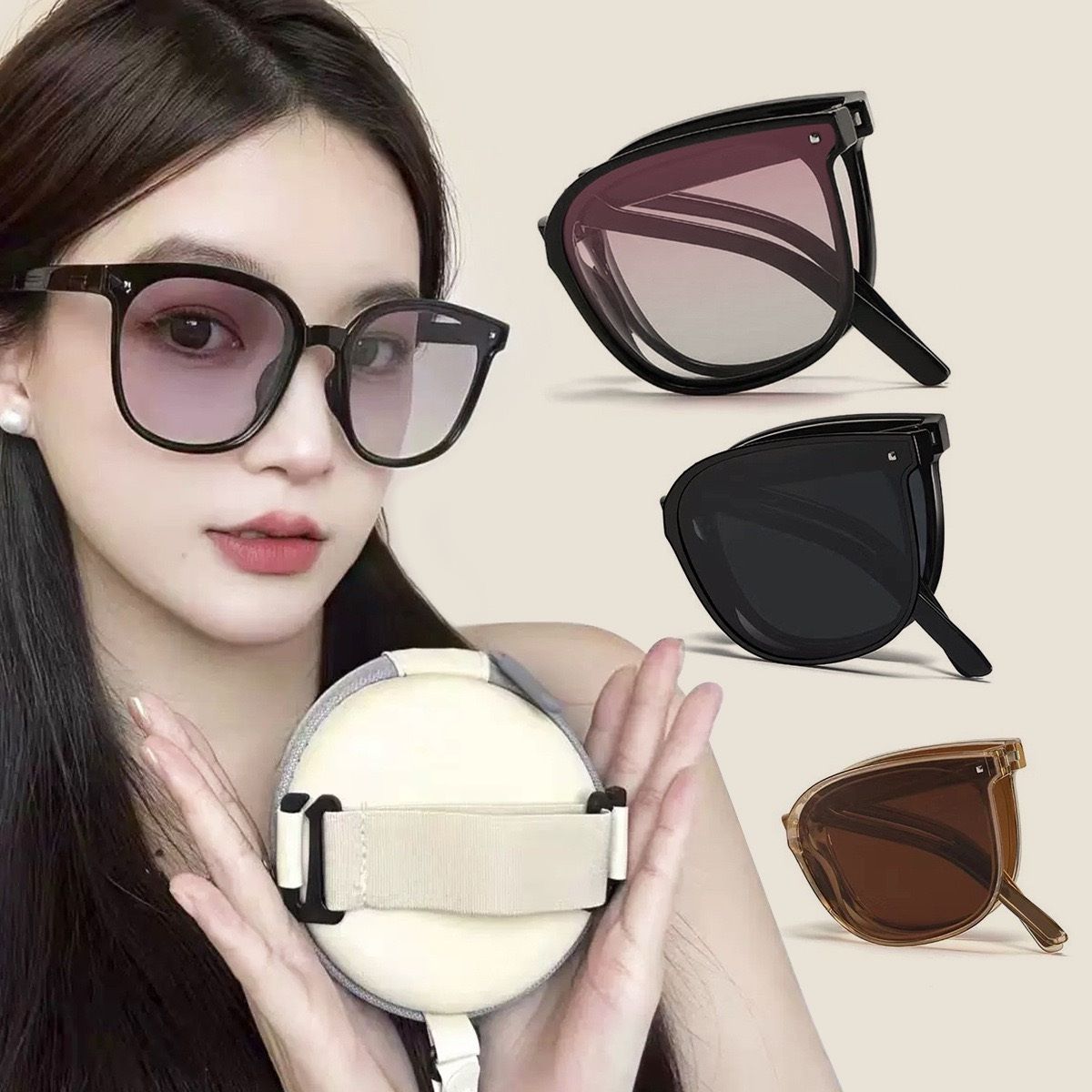 Folding Sunglasses Portable Ultra Light Sun Protection UV Protection Sun Glasses For Men And Women Fashion Air Cushion Eyewears UV 400 Polarized Anti UVA UVB Oversized Square With Case Gift Box