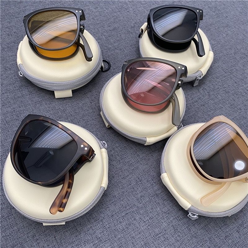Folding Sunglasses Portable Ultra Light Sun Protection UV Protection Sun Glasses For Men And Women Fashion Air Cushion Eyewears UV 400 Polarized Anti UVA UVB Oversized Square With Case Gift Box