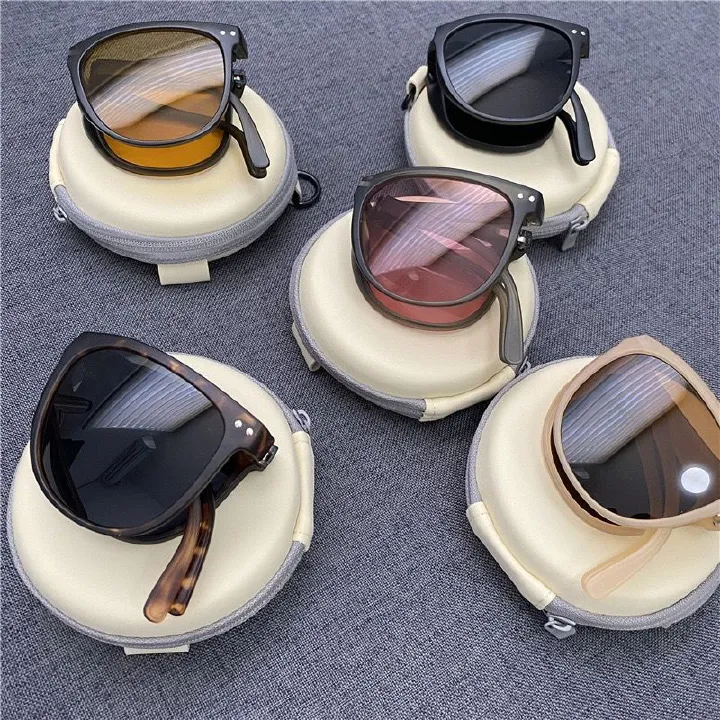 Folding Sunglasses Portable Ultra Light Sun Protection UV Protection Sun Glasses For Men And Women Fashion Air Cushion Eyewears UV 400 Polarized Anti UVA UVB Oversized Square With Case Gift Box