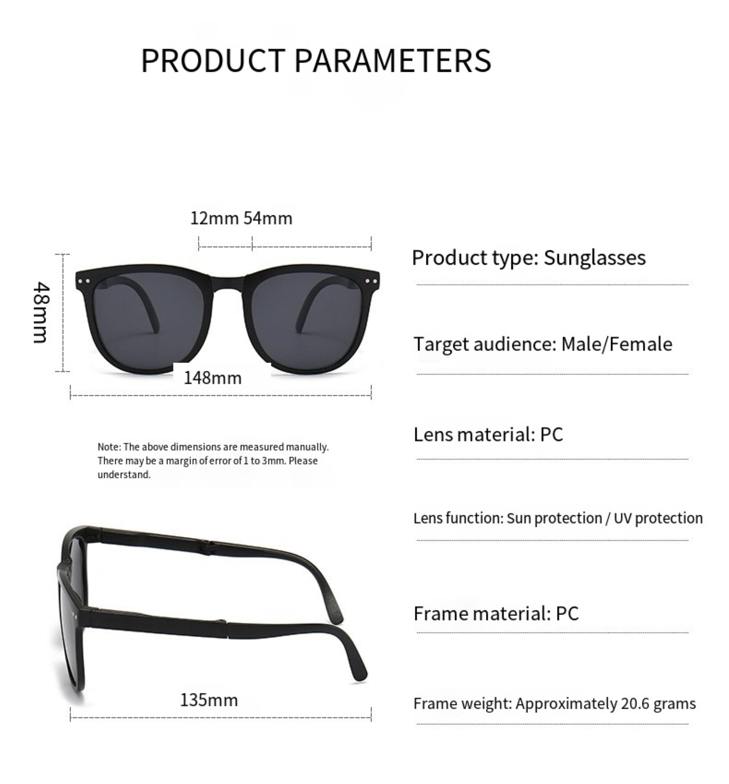 Folding Sunglasses Portable Ultra Light Sun Protection UV Protection Sun Glasses For Men And Women Fashion Air Cushion Eyewears UV 400 Polarized Anti UVA UVB Oversized Square With Case Gift Box
