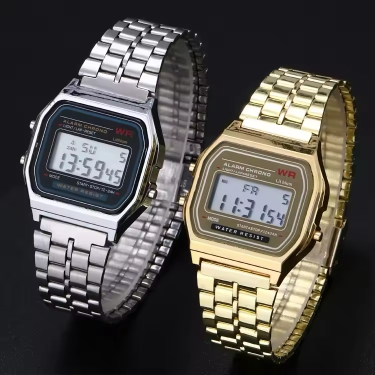 Stainless Steel LED Digital Watches for Men Gold Sliver Luxury Electronic Watch Fashion Business Mens Watch Relogios Masculino Steel Strip Band Watch Multifunctional Fashion Sports Watch