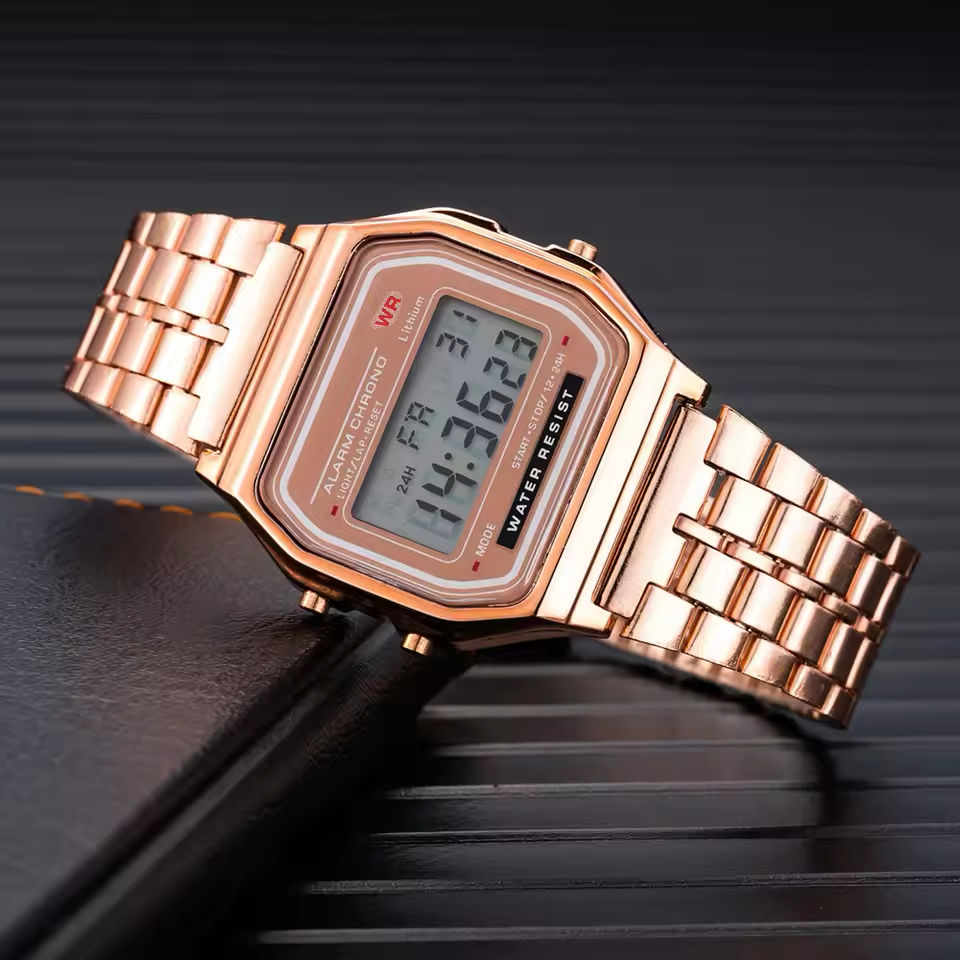 Stainless Steel LED Digital Watches for Men Gold Sliver Luxury Electronic Watch Fashion Business Mens Watch Relogios Masculino Steel Strip Band Watch Multifunctional Fashion Sports Watch
