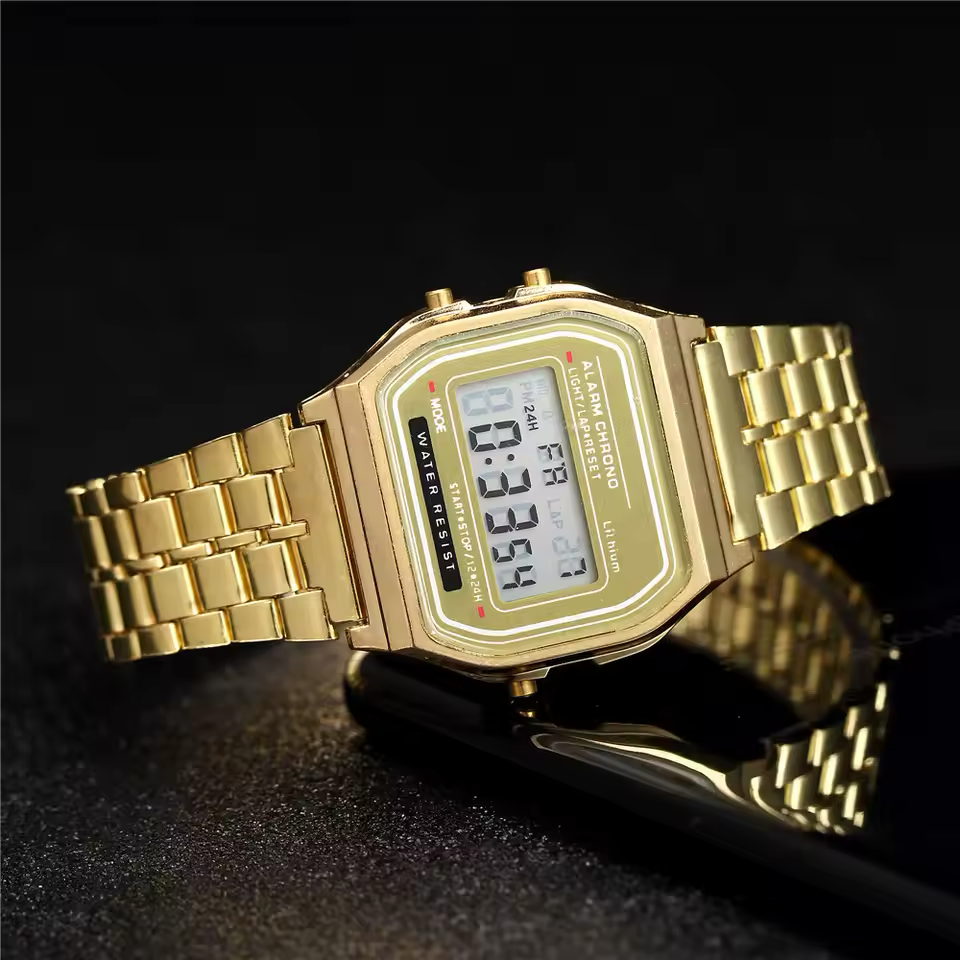 Stainless Steel LED Digital Watches for Men Gold Sliver Luxury Electronic Watch Fashion Business Mens Watch Relogios Masculino Steel Strip Band Watch Multifunctional Fashion Sports Watch