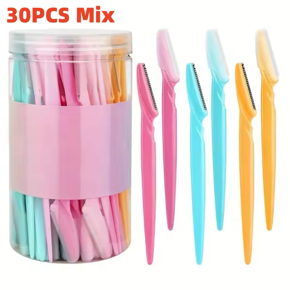 30pcs Brow Razor Face Razor Body Eyebrow Shaping Knife for Women and Men Eyebrow Razor Hair Body Removal Shaver Blades Trimmer with Protective Cover Safe Multipurpose Exfoliating Makeup Tools Beauty