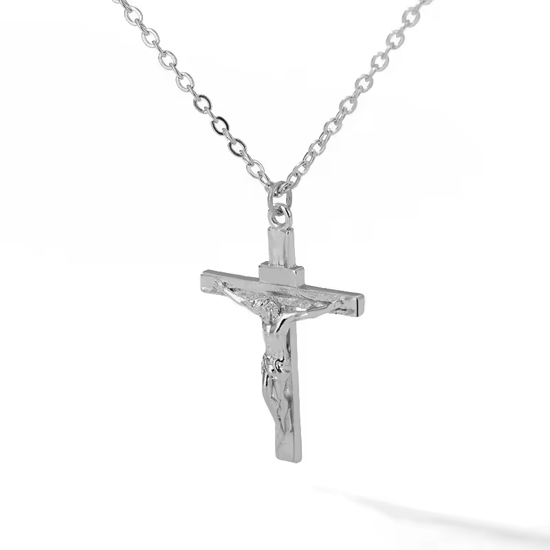 Stainless Steel Cross Necklace Cross of Jesus Crucifix 18K Gold Plated Religious Pendant Unisex Church Jewelry Gift Hypoallergenic Non-Fading Classic Chain For Women and Men