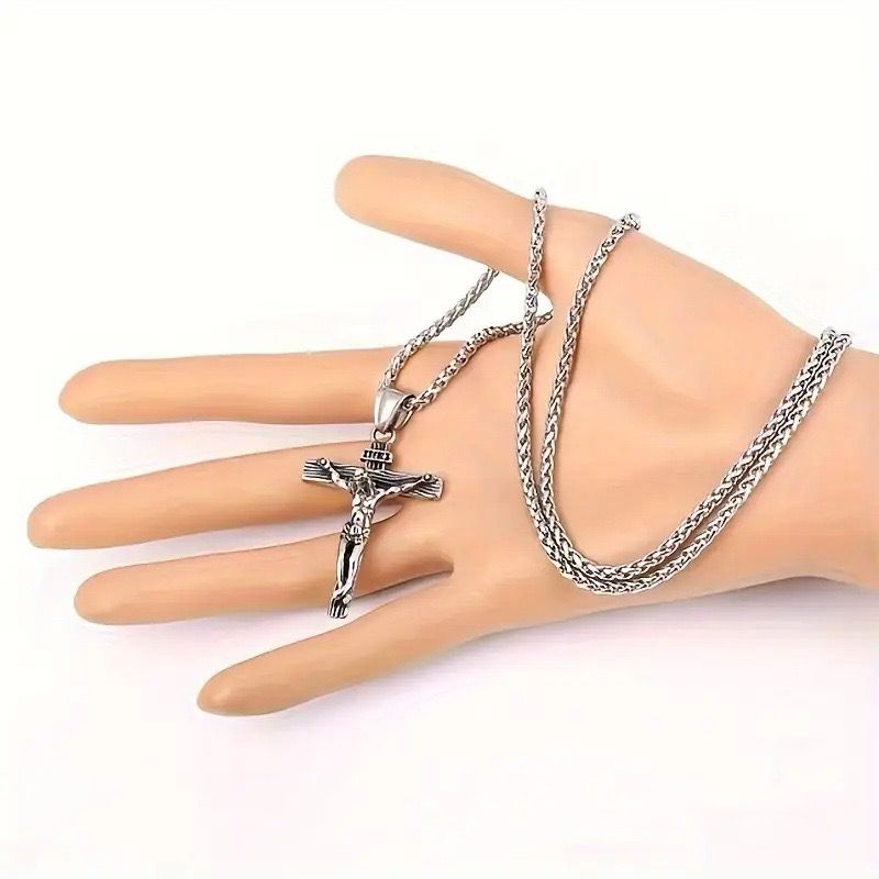 Stainless Steel Cross Necklace Cross of Jesus Crucifix 18K Gold Plated Religious Pendant Unisex Church Jewelry Gift Hypoallergenic Non-Fading Classic Chain For Women and Men