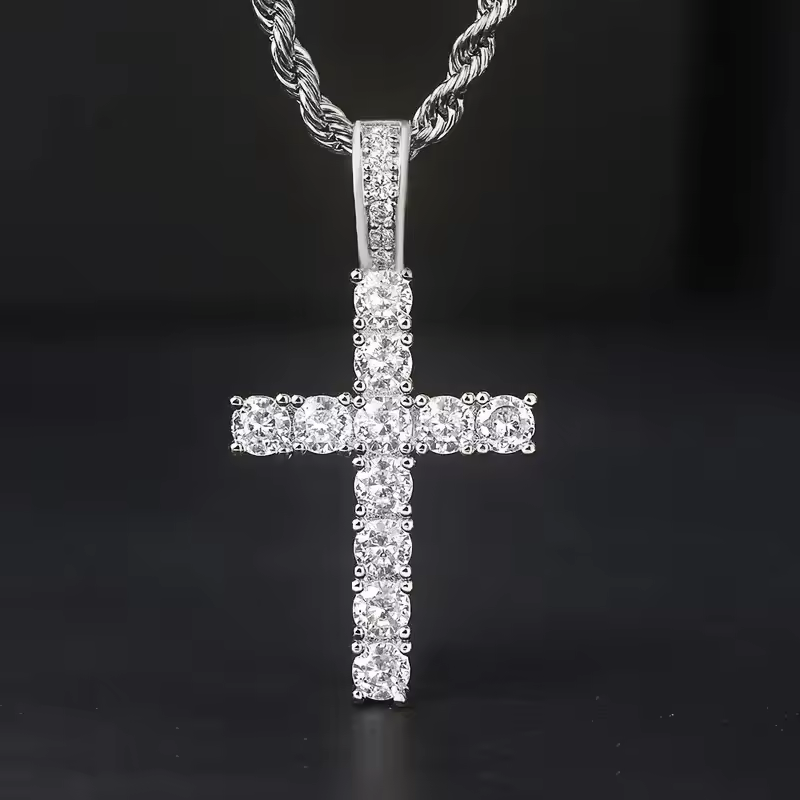 Cross Pendant Necklace Zircon Chain Iced  Diamond Sparkling Out Exquisite Bling Jewelry Fashion Trendy Creative Twisted Chain Long Necklace for Women Men Cross Necklace Love Gift
