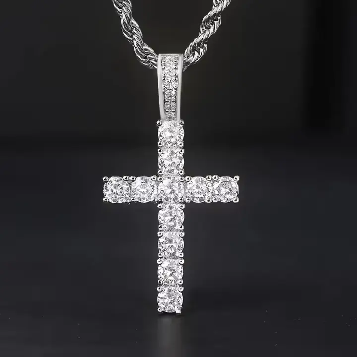 Cross Pendant Necklace Zircon Chain Iced  Diamond Sparkling Out Exquisite Bling Jewelry Fashion Trendy Creative Twisted Chain Long Necklace for Women Men Cross Necklace Love Gift