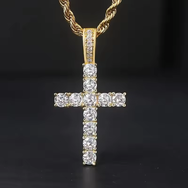 Cross Pendant Necklace Zircon Chain Iced  Diamond Sparkling Out Exquisite Bling Jewelry Fashion Trendy Creative Twisted Chain Long Necklace for Women Men Cross Necklace Love Gift