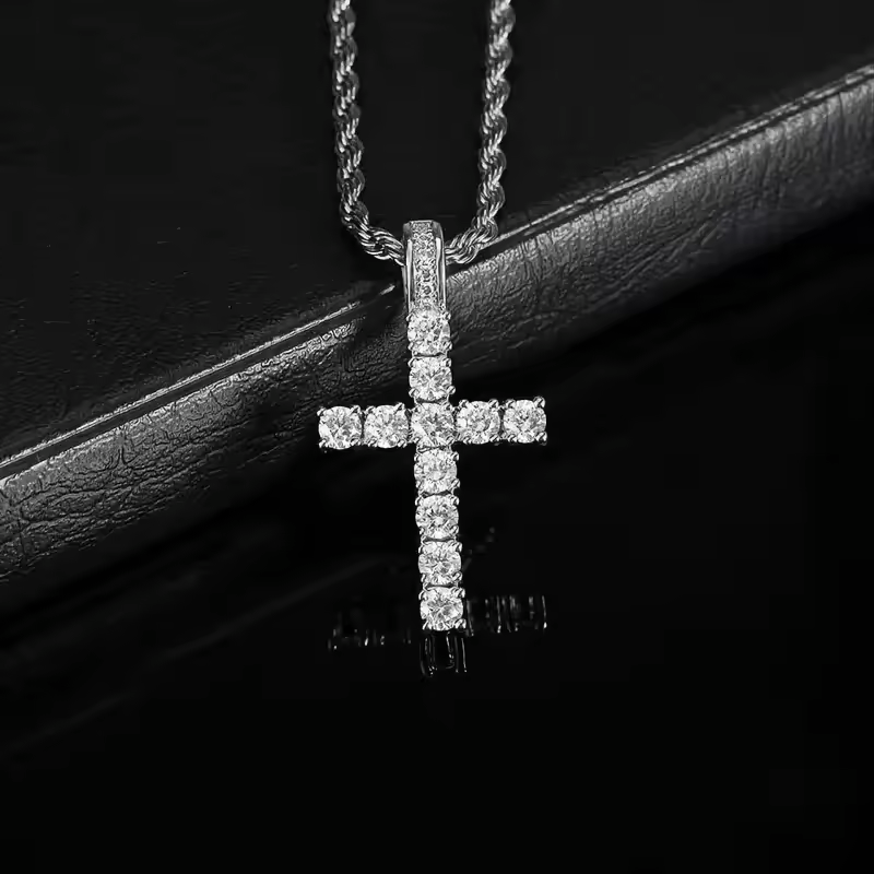 Cross Pendant Necklace Zircon Chain Iced  Diamond Sparkling Out Exquisite Bling Jewelry Fashion Trendy Creative Twisted Chain Long Necklace for Women Men Cross Necklace Love Gift