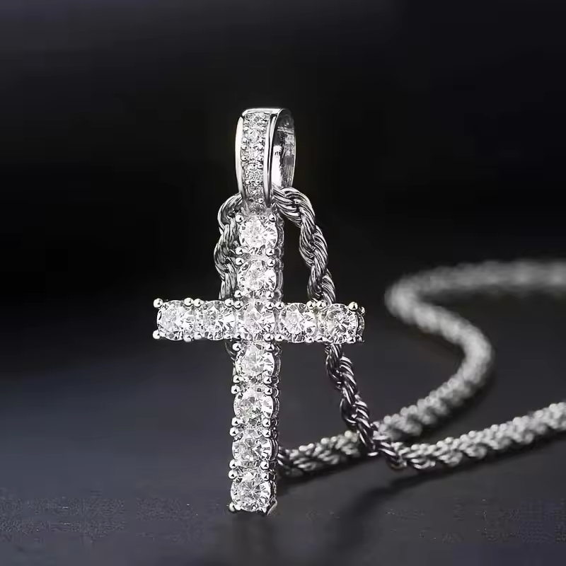 Cross Pendant Necklace Zircon Chain Iced  Diamond Sparkling Out Exquisite Bling Jewelry Fashion Trendy Creative Twisted Chain Long Necklace for Women Men Cross Necklace Love Gift