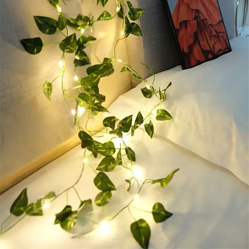 Green Leaf String Lights Artificial Vine Fairy Lights Battery Powered Light for Weeding Home Decor Wall Decoration Christmas Tree Garland Bedroom Curtain Dorm Party Wedding Decor Gift
