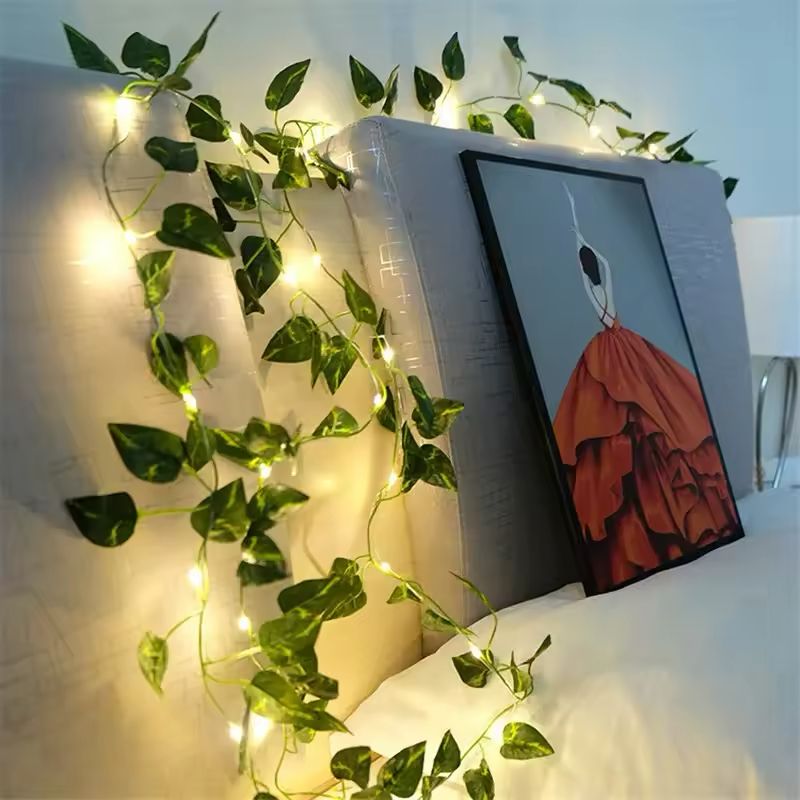 Green Leaf String Lights Artificial Vine Fairy Lights Battery Powered Light for Weeding Home Decor Wall Decoration Christmas Tree Garland Bedroom Curtain Dorm Party Wedding Decor Gift