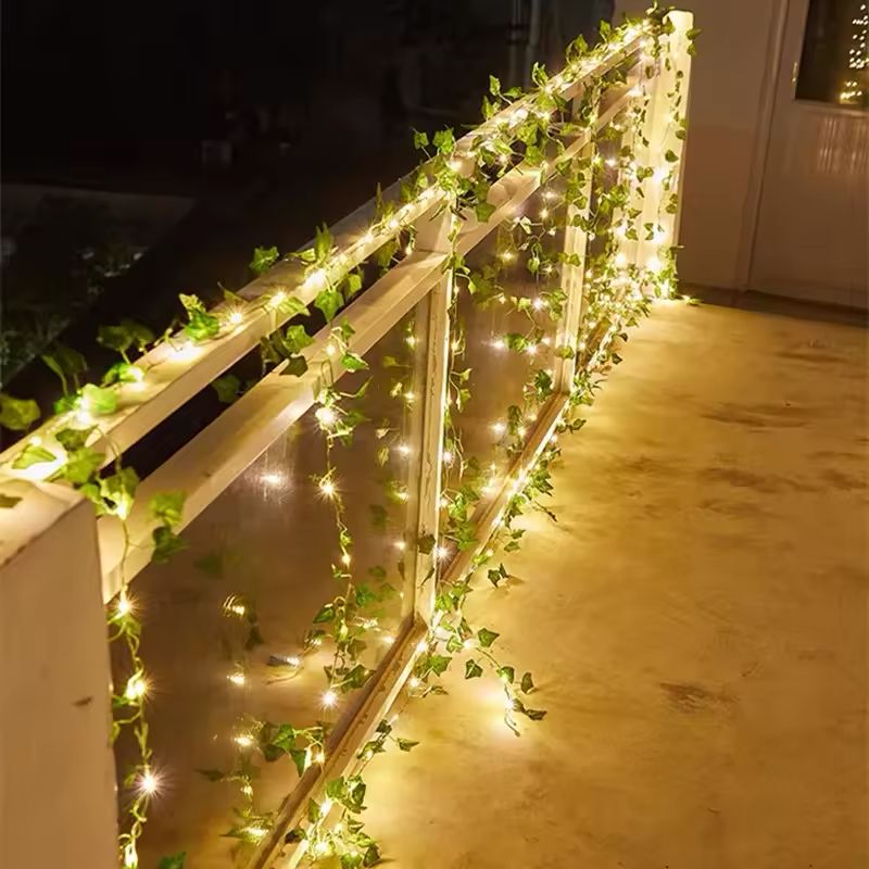 Green Leaf String Lights Artificial Vine Fairy Lights Battery Powered Light for Weeding Home Decor Wall Decoration Christmas Tree Garland Bedroom Curtain Dorm Party Wedding Decor Gift