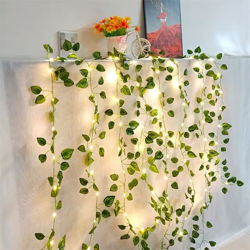 Green Leaf String Lights Artificial Vine Fairy Lights Battery Powered Light for Weeding Home Decor Wall Decoration Christmas Tree Garland Bedroom Curtain Dorm Party Wedding Decor Gift