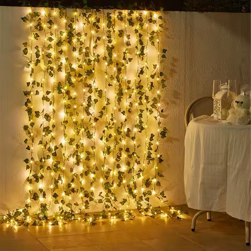 Green Leaf String Lights Artificial Vine Fairy Lights Battery Powered Light for Weeding Home Decor Wall Decoration Christmas Tree Garland Bedroom Curtain Dorm Party Wedding Decor Gift
