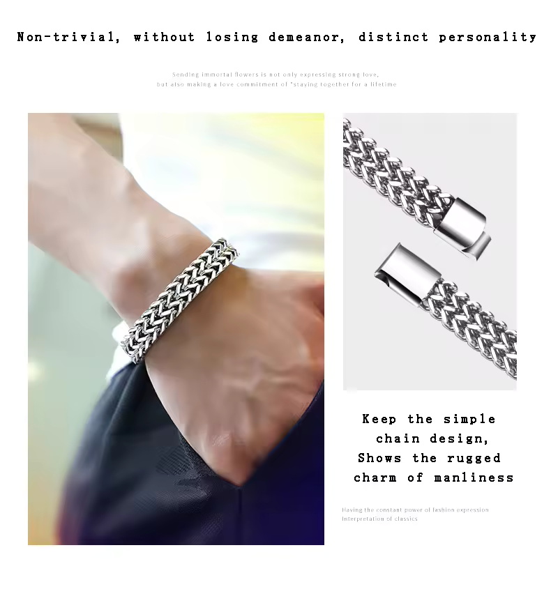 Men Stainless Steel Bracelet Braided Double Row Front and Rear Fish Scale Alloy Magnetic Buckle Bracelet Keel Jewelry Trendy Wrist Chain Classic Fashion