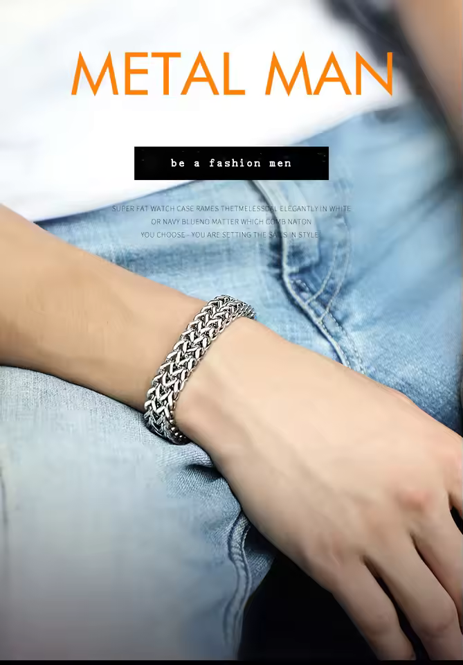 Men Stainless Steel Bracelet Braided Double Row Front and Rear Fish Scale Alloy Magnetic Buckle Bracelet Keel Jewelry Trendy Wrist Chain Classic Fashion