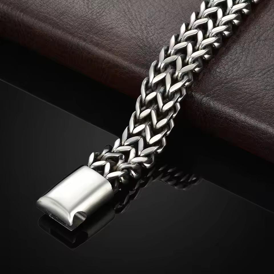 Men Stainless Steel Bracelet Braided Double Row Front and Rear Fish Scale Alloy Magnetic Buckle Bracelet Keel Jewelry Trendy Wrist Chain Classic Fashion