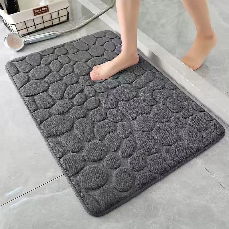 3D Non Slip Bathroom Mat Bath Mats Bath Rugs Embossed Fiber Carpet Pads Protectors Cobblestone Embossed Water Absorbent Antislip Anti-slip Doormat Carpet Door Floor Mats Machine Washable Quick Drying