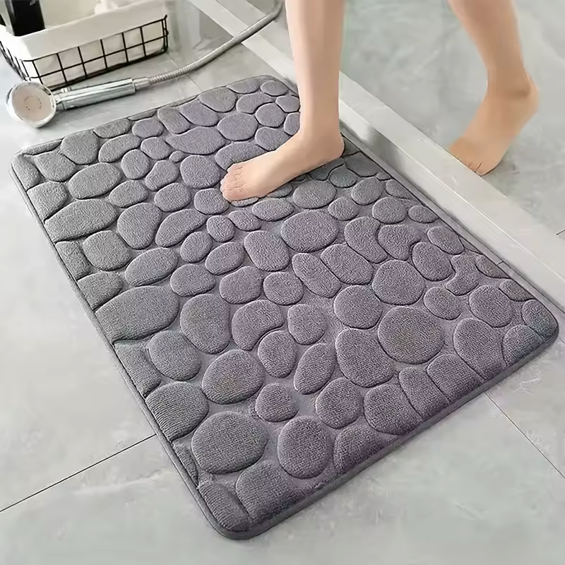 3D Non Slip Bathroom Mat Bath Mats Bath Rugs Embossed Fiber Carpet Pads Protectors Cobblestone Embossed Water Absorbent Antislip Anti-slip Doormat Carpet Door Floor Mats Machine Washable Quick Drying