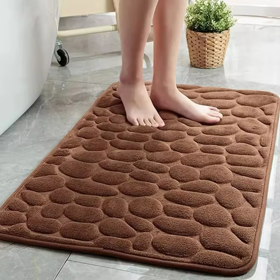 3D Non Slip Bathroom Mat Bath Mats Bath Rugs Embossed Fiber Carpet Pads Protectors Cobblestone Embossed Water Absorbent Antislip Anti-slip Doormat Carpet Door Floor Mats Machine Washable Quick Drying