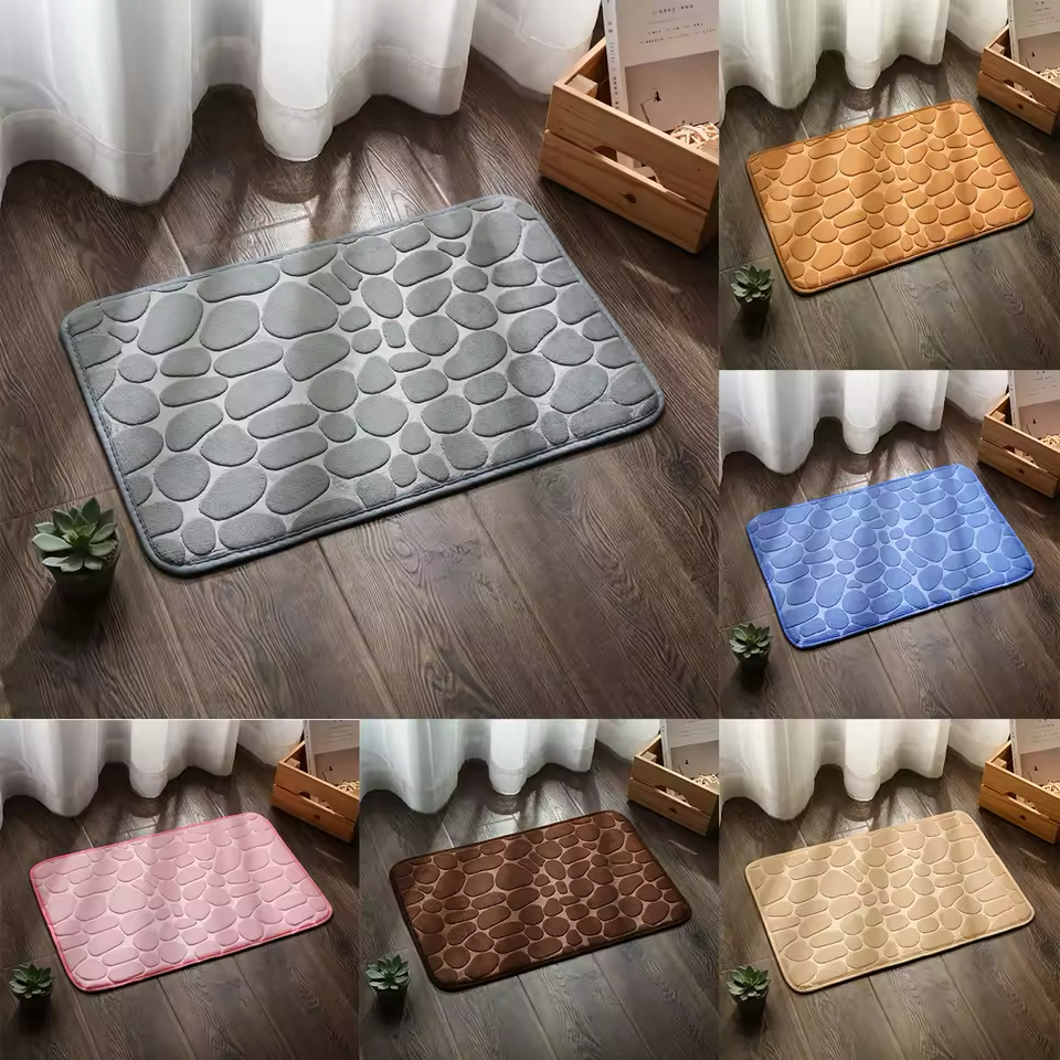 3D Non Slip Bathroom Mat Bath Mats Bath Rugs Embossed Fiber Carpet Pads Protectors Cobblestone Embossed Water Absorbent Antislip Anti-slip Doormat Carpet Door Floor Mats Machine Washable Quick Drying