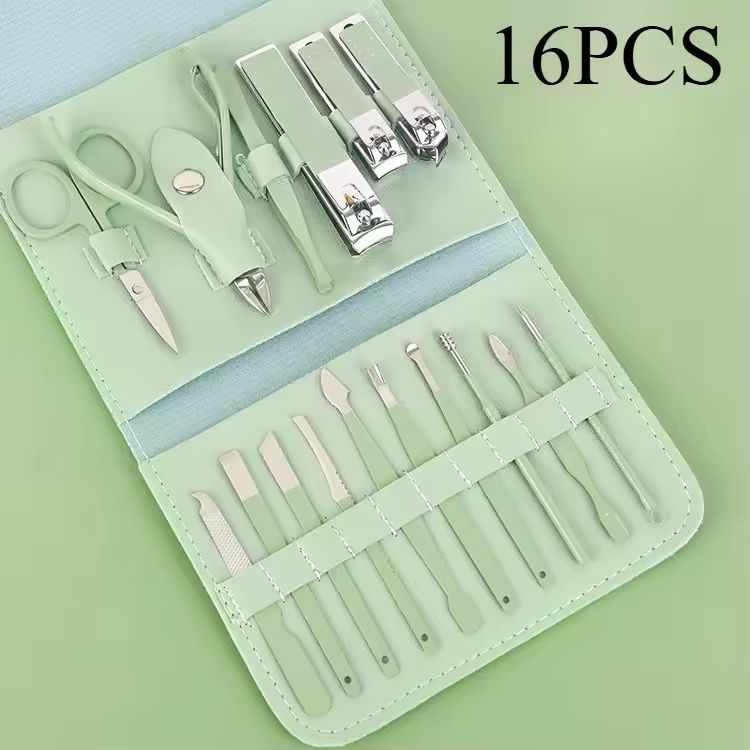 12/16pcs Professional Nail Clippers and Cuticle Nippers Set With Leather Portable Case Folding Bag Universal Facial Care Manicure Kits Pedicure Tools Manicure Set Knife Scissors Suit-Dead Skin Scissor