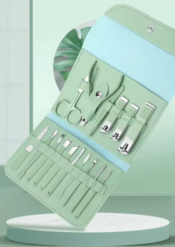 12/16pcs Professional Nail Clippers and Cuticle Nippers Set With Leather Portable Case Folding Bag Universal Facial Care Manicure Kits Pedicure Tools Manicure Set Knife Scissors Suit-Dead Skin Scissor