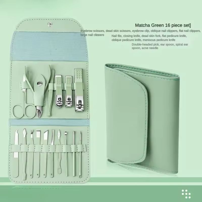 12/16pcs Professional Nail Clippers and Cuticle Nippers Set With Leather Portable Case Folding Bag Universal Facial Care Manicure Kits Pedicure Tools Manicure Set Knife Scissors Suit-Dead Skin Scissor