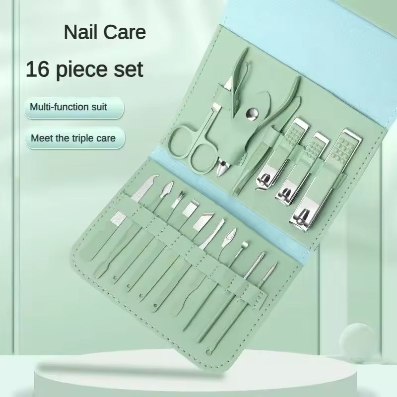 12/16pcs Professional Nail Clippers and Cuticle Nippers Set With Leather Portable Case Folding Bag Universal Facial Care Manicure Kits Pedicure Tools Manicure Set Knife Scissors Suit-Dead Skin Scissor