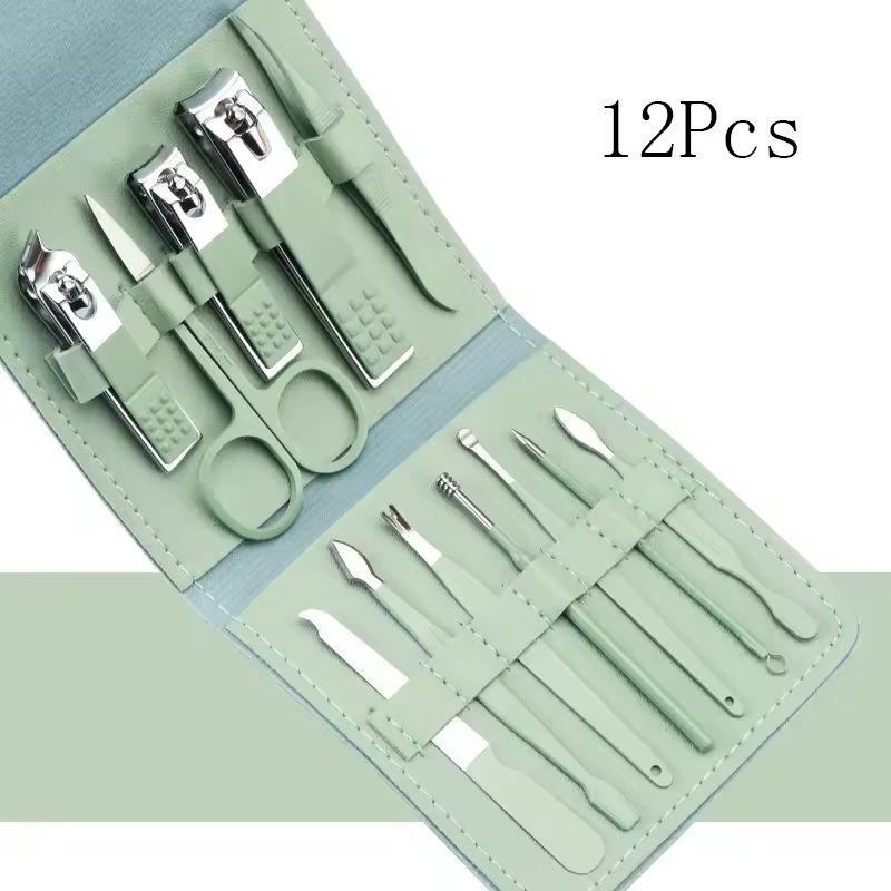 12/16pcs Professional Nail Clippers and Cuticle Nippers Set With Leather Portable Case Folding Bag Universal Facial Care Manicure Kits Pedicure Tools Manicure Set Knife Scissors Suit-Dead Skin Scissor