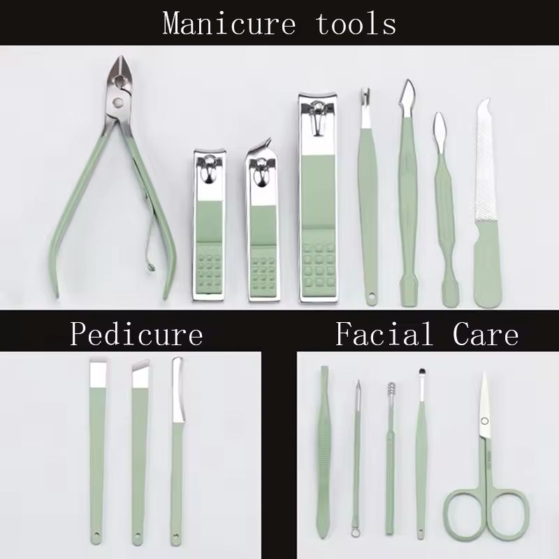12/16pcs Professional Nail Clippers and Cuticle Nippers Set With Leather Portable Case Folding Bag Universal Facial Care Manicure Kits Pedicure Tools Manicure Set Knife Scissors Suit-Dead Skin Scissor