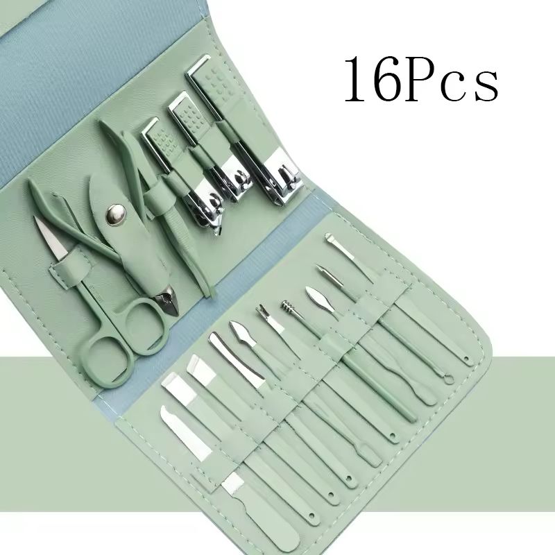 12/16pcs Professional Nail Clippers and Cuticle Nippers Set With Leather Portable Case Folding Bag Universal Facial Care Manicure Kits Pedicure Tools Manicure Set Knife Scissors Suit-Dead Skin Scissor
