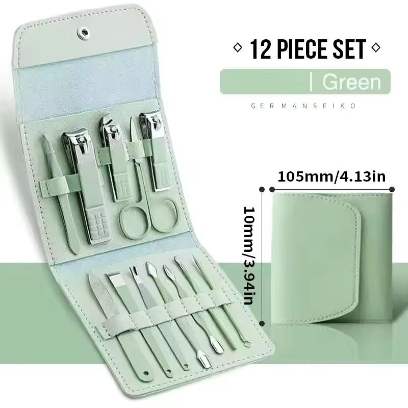 12/16pcs Professional Nail Clippers and Cuticle Nippers Set With Leather Portable Case Folding Bag Universal Facial Care Manicure Kits Pedicure Tools Manicure Set Knife Scissors Suit-Dead Skin Scissor