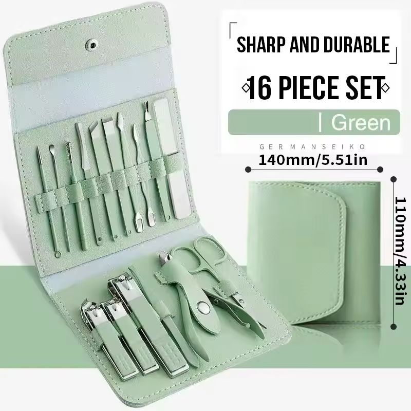 12/16pcs Professional Nail Clippers and Cuticle Nippers Set With Leather Portable Case Folding Bag Universal Facial Care Manicure Kits Pedicure Tools Manicure Set Knife Scissors Suit-Dead Skin Scissor