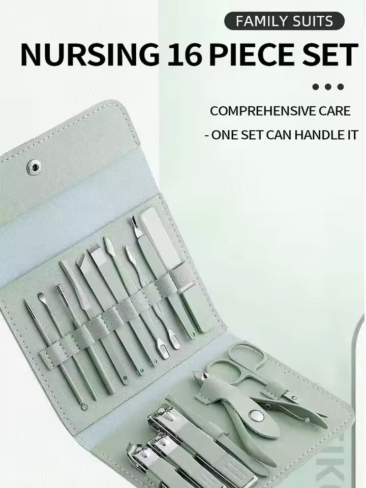 12/16pcs Professional Nail Clippers and Cuticle Nippers Set With Leather Portable Case Folding Bag Universal Facial Care Manicure Kits Pedicure Tools Manicure Set Knife Scissors Suit-Dead Skin Scissor