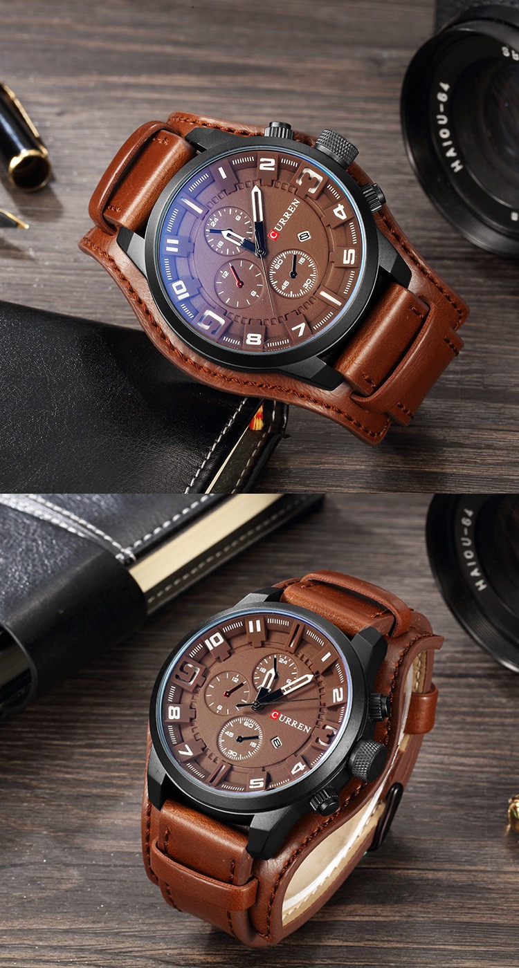 CURREN Men Watch Leather Straps Stainless Steel Good Quartz Luxury Man Wristwatch Waterproof Watches Male Watch Wrist Watch Valentines Gift Fashion