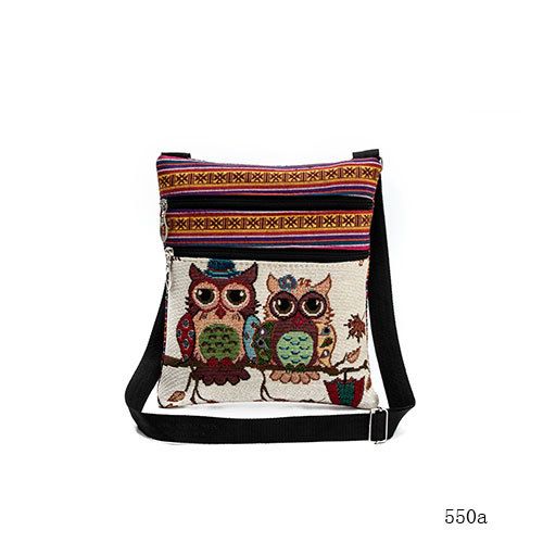 Ethnic style double zipper owl jacquard single shoulder diagonal cross bag for women's ultra light cross-border postman bag